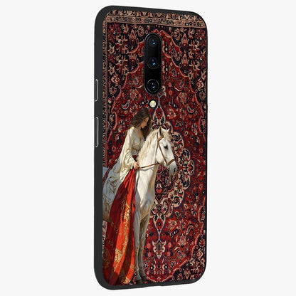 Royal Rider Tapestry Glass Case upright view showcasing detailed rider artwork with classic tapestry theme.