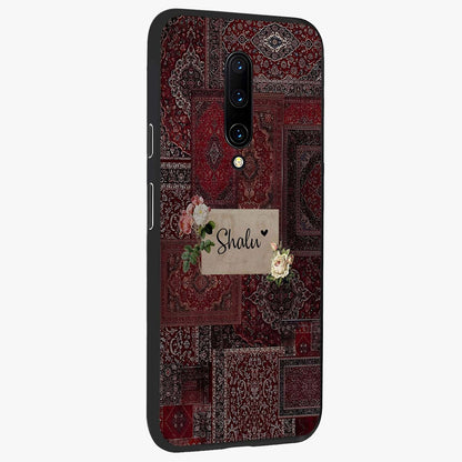 Velvet Wine Pattern Custom Name Glass Case upright view showcasing luxurious wine toned artwork with personalized aesthetic.
