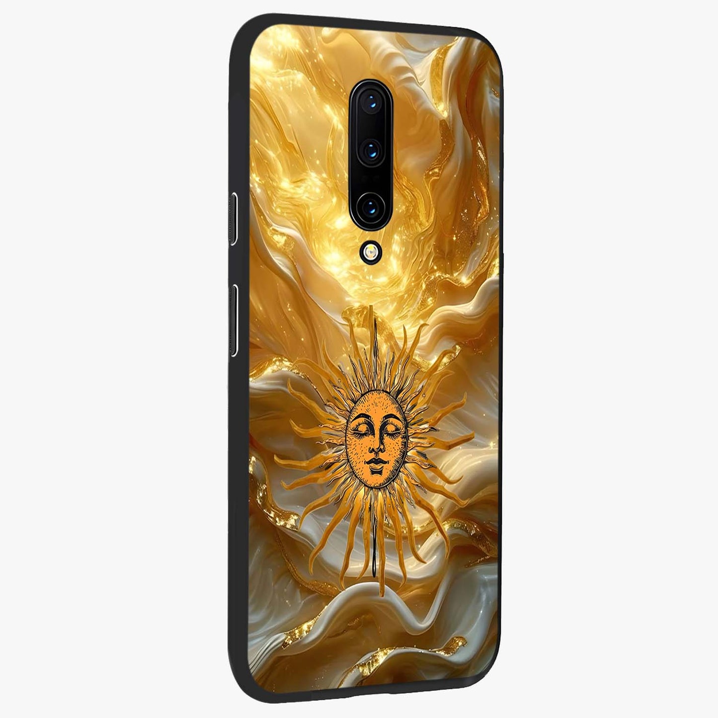 Eternal Golden Glow Glass Case upright view showcasing luminous golden artwork with luxurious visual theme.
