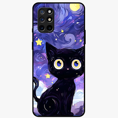 Abstract Cat Art Glass Case showing flat back view with artistic cat illustration and glossy glass finish.