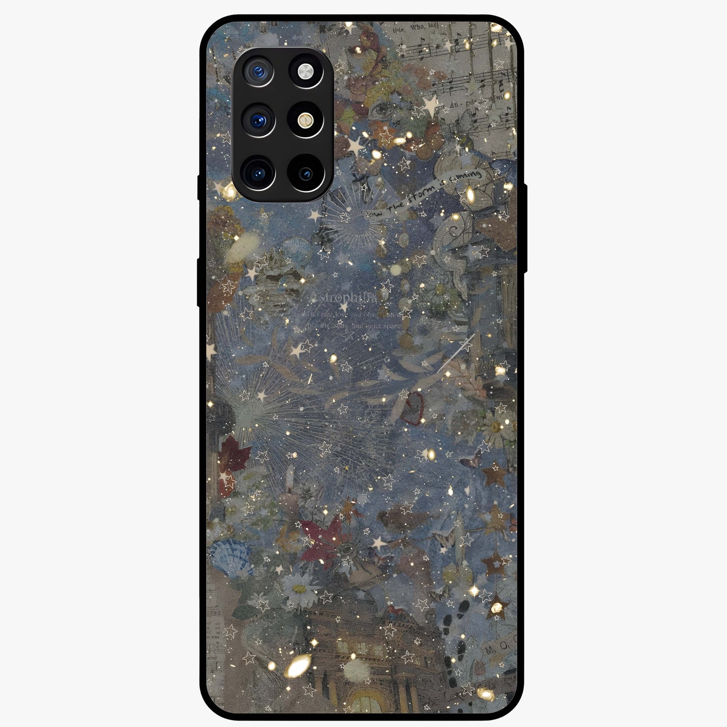 Aesthetic Astrolophia Glass Case showing flat back view with dreamy aesthetic design and glossy glass finish.