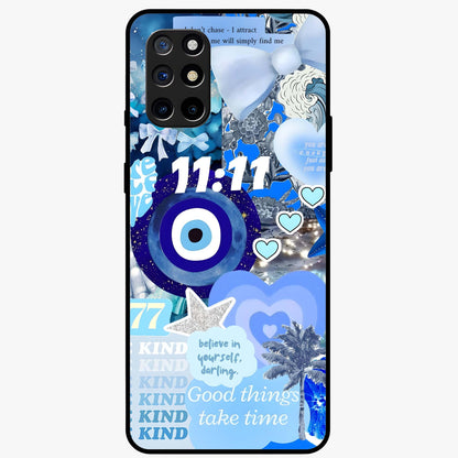 Aesthetic Be Kind Eye Glass Case showing flat back view with motivational eye artwork and glossy glass finish.