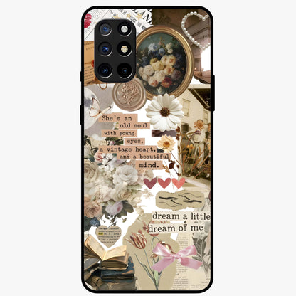 Aesthetic Brown Vintage Collage Glass Case showing flat back view with retro collage artwork and glossy glass finish.