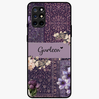Antique Floral Whisper Custom Name Glass Case showing flat back view with vintage floral artwork and personalized name design.