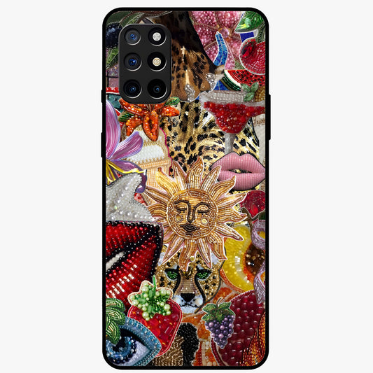 Beaded Fashion Jungle Glass Case showing flat back view with vibrant jungle inspired bead artwork and glossy glass finish.