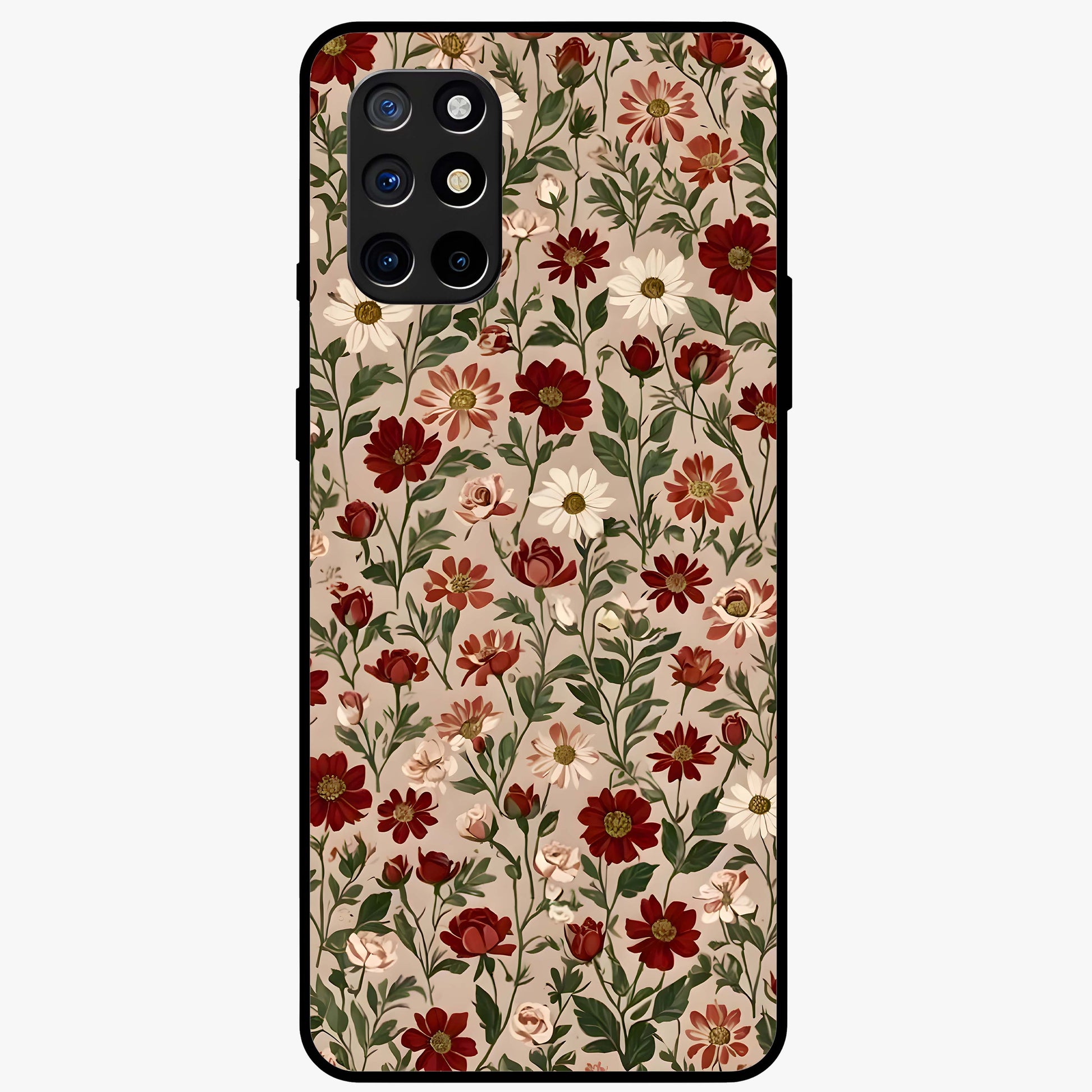 Biege Flower With Leaf Glass Case showing flat back view with soft beige floral artwork and glossy glass finish.