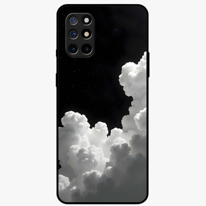 Black Background With White Cloud Glass Case showing flat back view with minimal cloud artwork on dark background and glossy glass finish.
