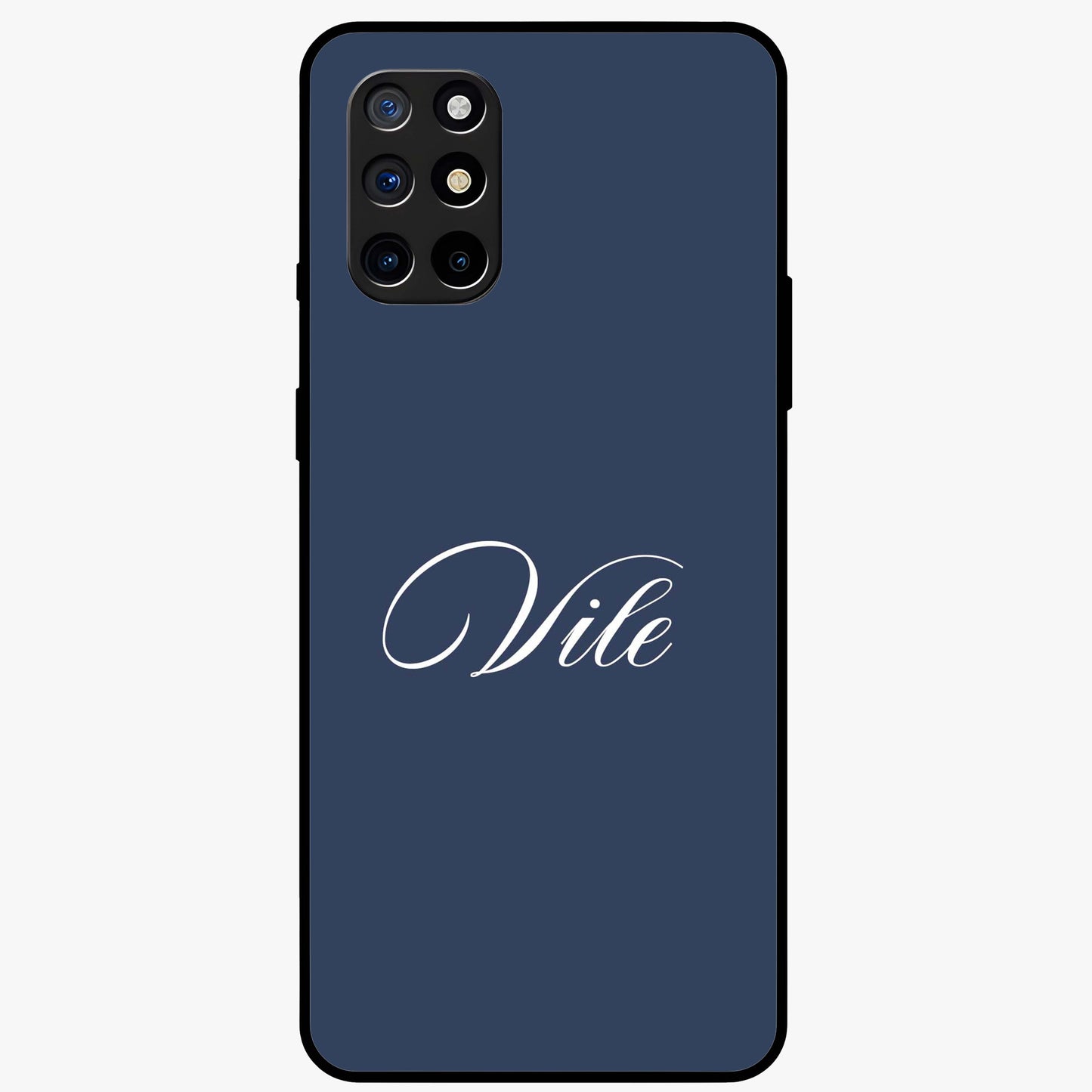 Blue Background Personalized Custom Name Glass Case showing flat back view with minimal blue background and custom name design.