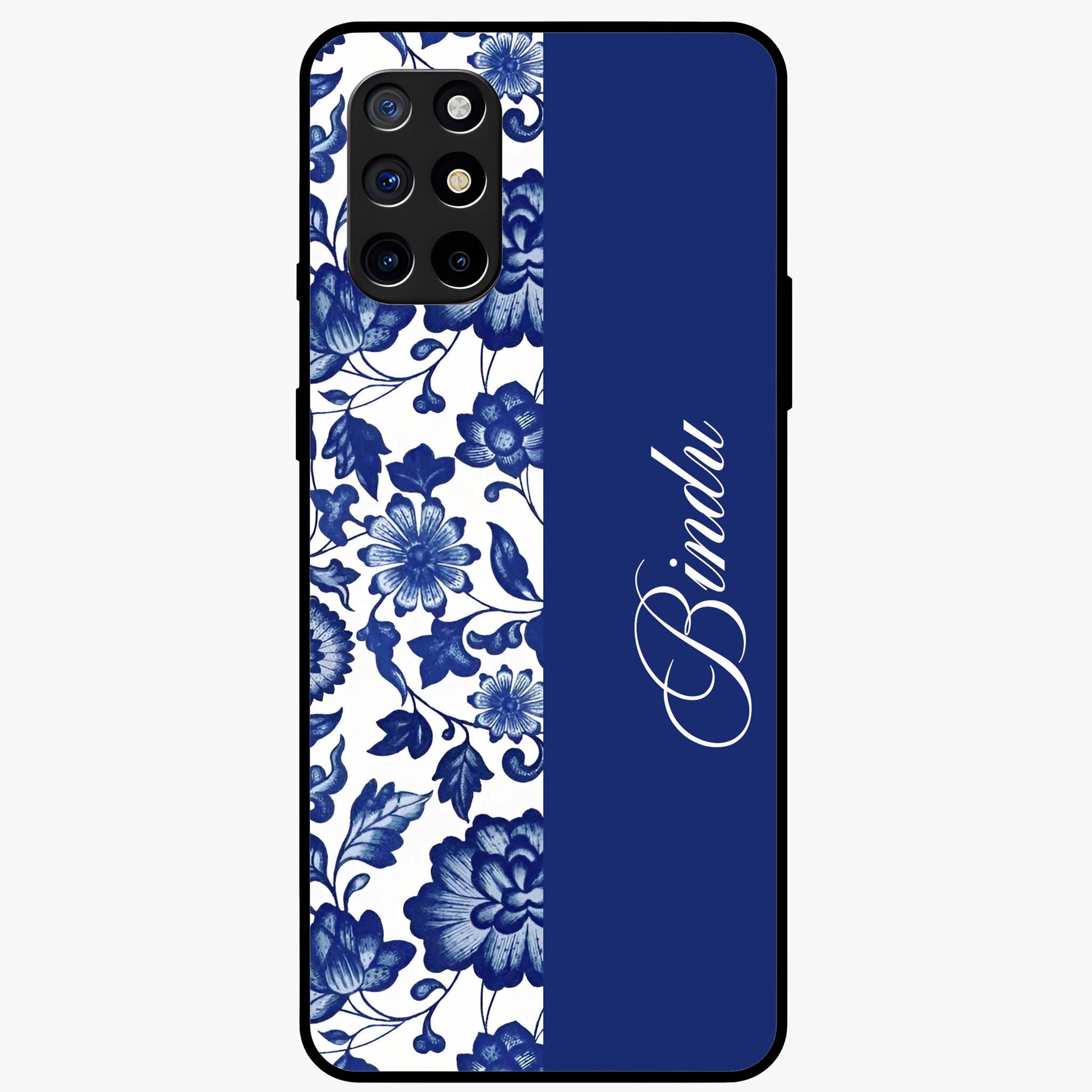 Blue Vintage Floral Pattern Glass Case upright view showcasing timeless floral illustration with vintage inspired style.