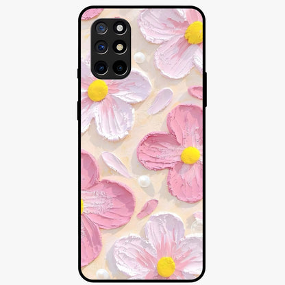 Blush Bloom Texture Glass Case showing flat back view with soft blush floral texture artwork and glossy glass finish.