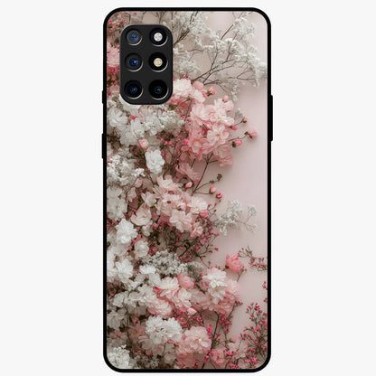 Blush Blossom Cloud Glass Case showing flat back view with dreamy blush cloud blossom artwork and glossy glass finish.