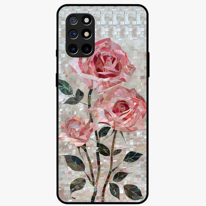 Blush Mosaic Bloom Glass Case showing flat back view with mosaic floral bloom artwork and glossy glass finish.