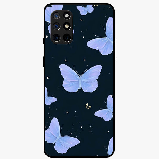 Butterfly With Stars Pattern Glass Case showing flat back view with butterfly and star pattern artwork and glossy glass finish.
