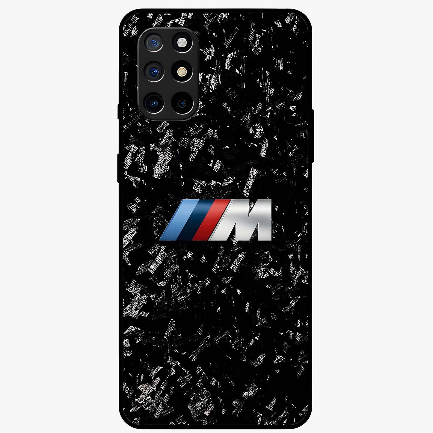 Carbon Speed Mark Glass Case showing flat back view with sporty carbon pattern artwork and glossy glass finish.