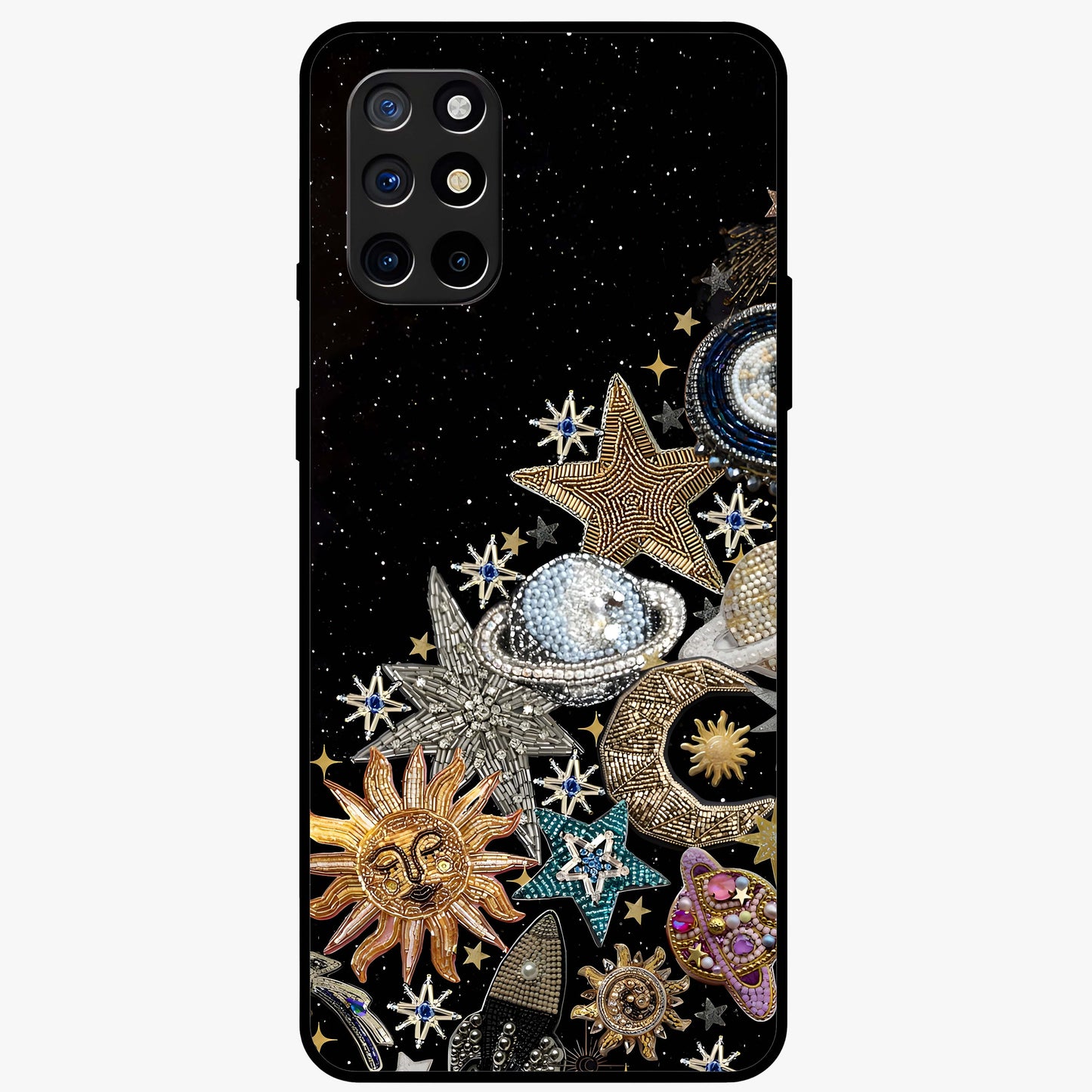 Cosmic Sparkle Dreams Glass Case showing flat back view with sparkling cosmic artwork and glossy glass finish.