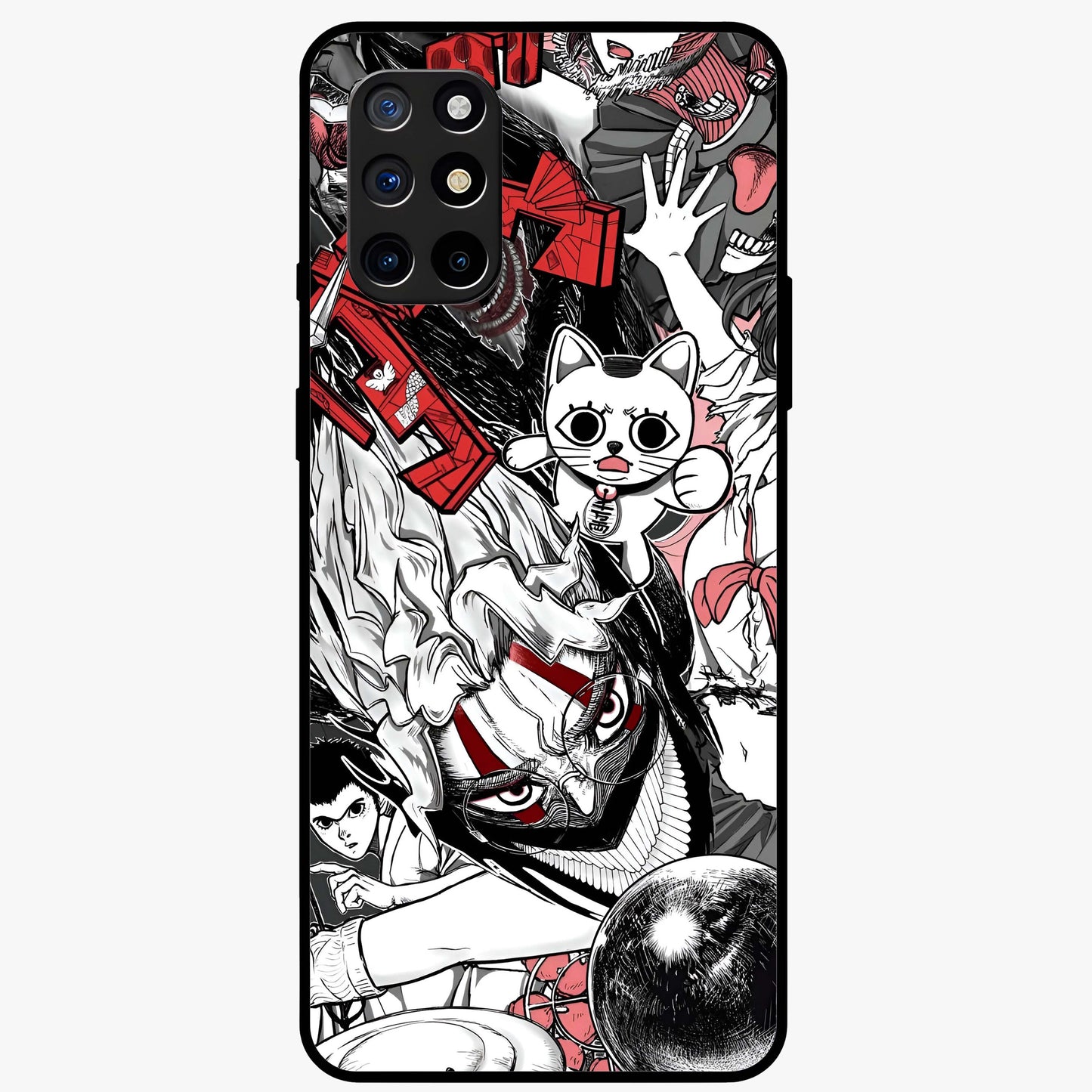 Crimson Chaos Panel Glass Case showing flat back view with bold crimson abstract artwork and glossy glass finish.