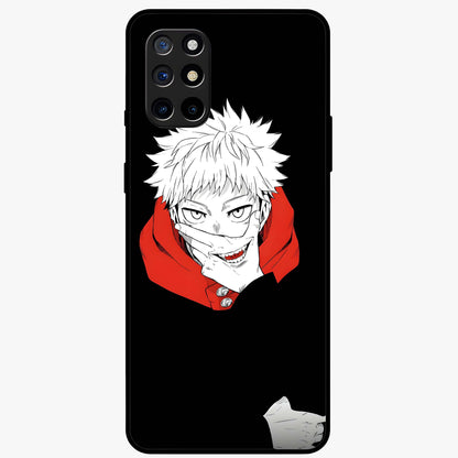 Crimson Chaos Smile Glass Case showing flat back view with bold chaotic smile artwork and glossy glass finish.