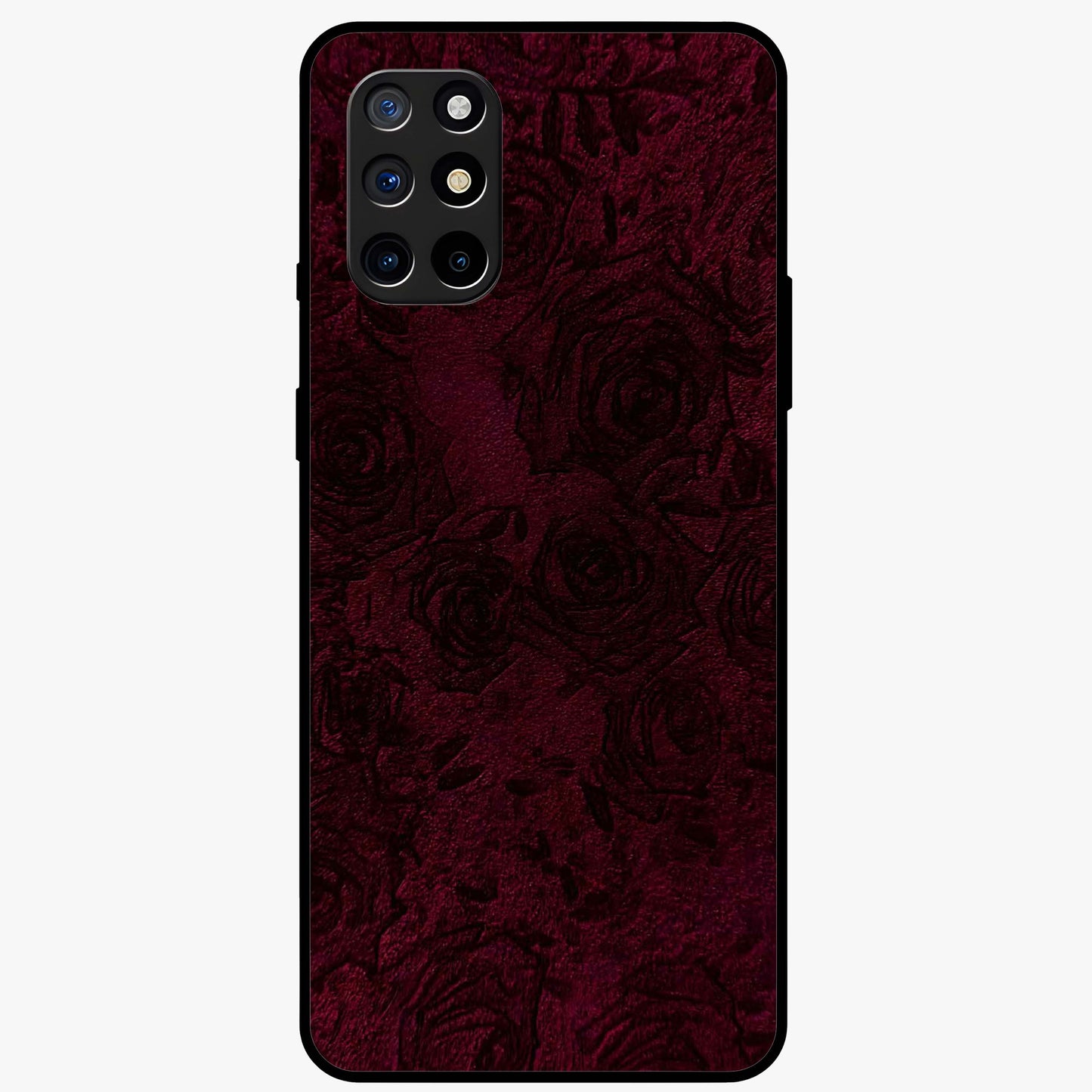 Crimson Fade Flow Glass Case showing flat back view with flowing crimson gradient artwork and glossy glass finish.