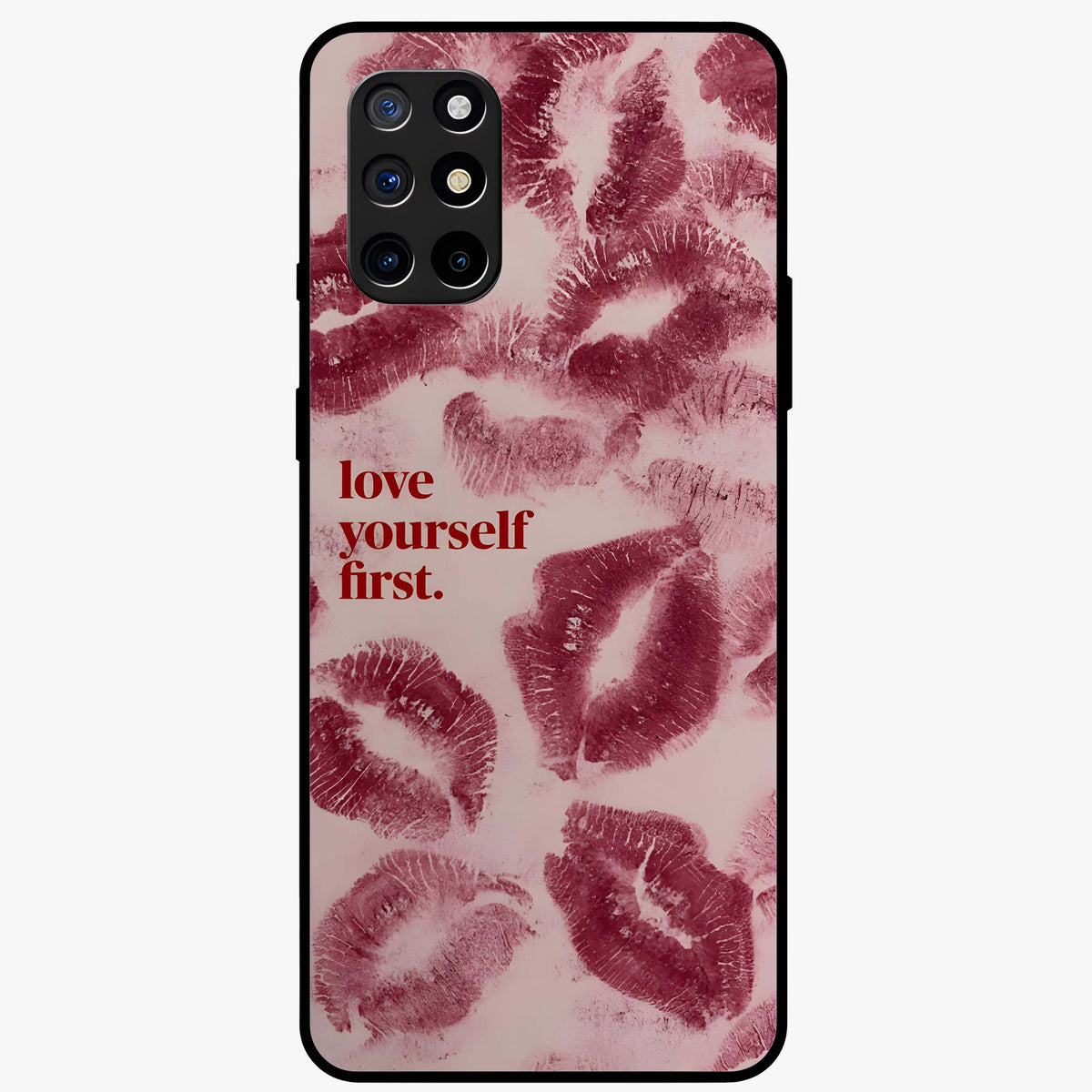 Crimson Kiss Love Glass Case showing flat back view with romantic crimson themed artwork and glossy glass finish.