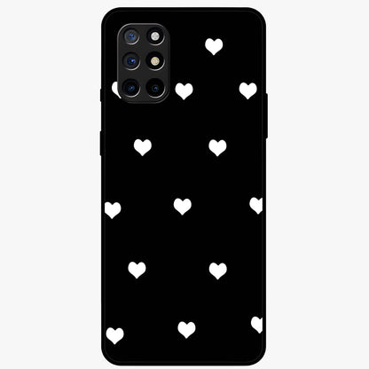 Cute And Simple White Hearts Glass Case showing flat back view with minimal white heart pattern and glossy glass finish.