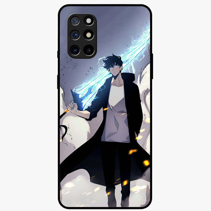 Dark Lightning Anime Warrior Glass Case showing flat back view with intense anime warrior artwork and glossy glass finish.