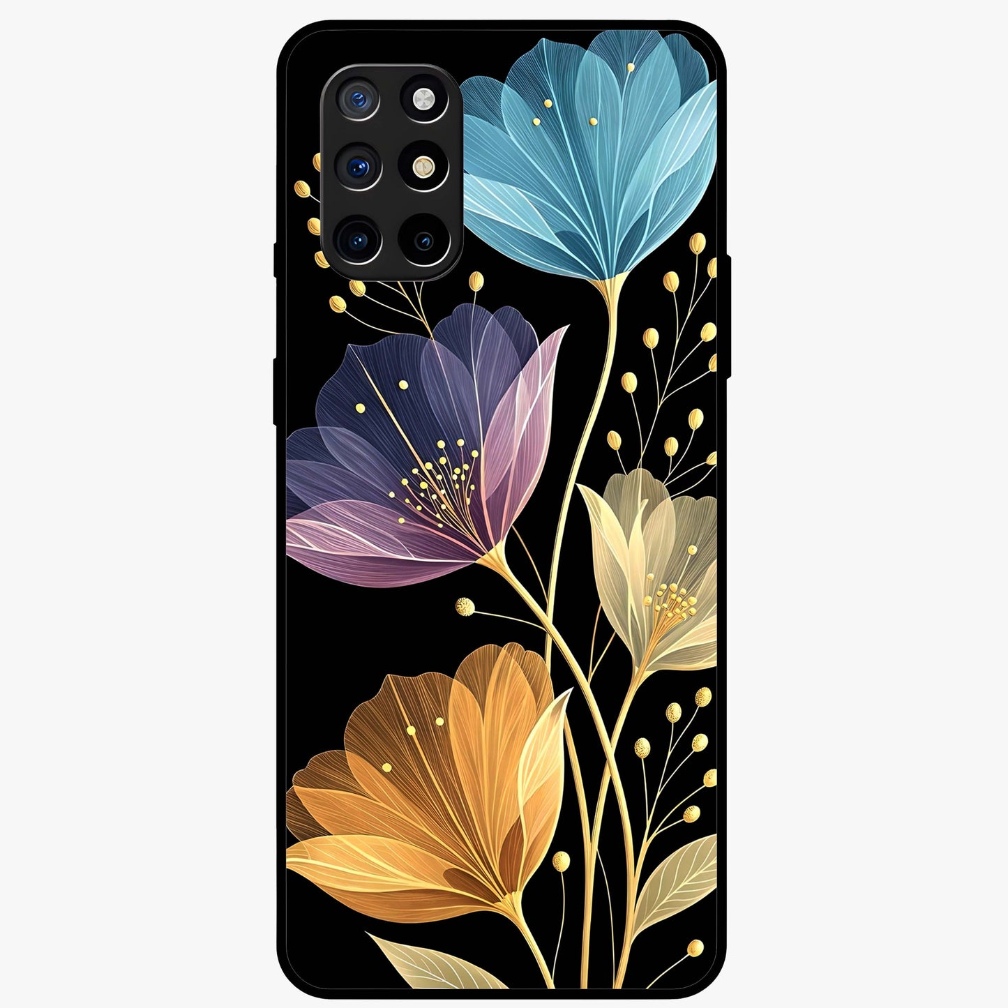 Delicate Multicolor Flowers Glass Case showing flat back view with vibrant floral artwork and glossy glass finish.