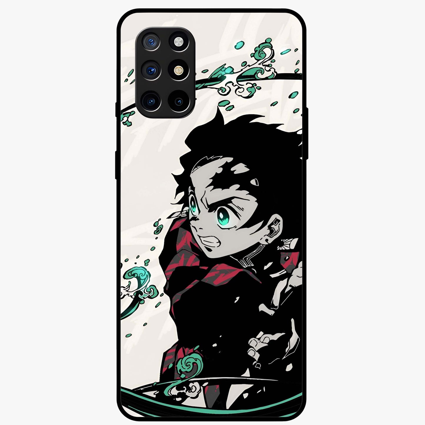 Demon Slayer Glass Case showing flat back view with bold anime inspired artwork and glossy glass finish.
