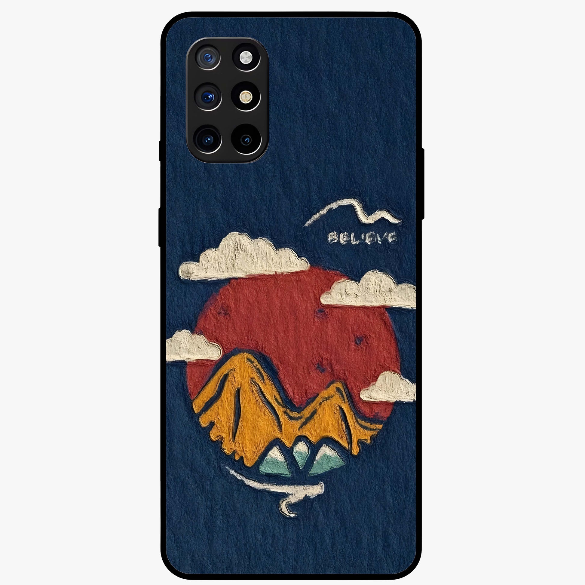 Dream Beyond Mountains Glass Case showing flat back view with scenic mountain landscape artwork and glossy glass finish.