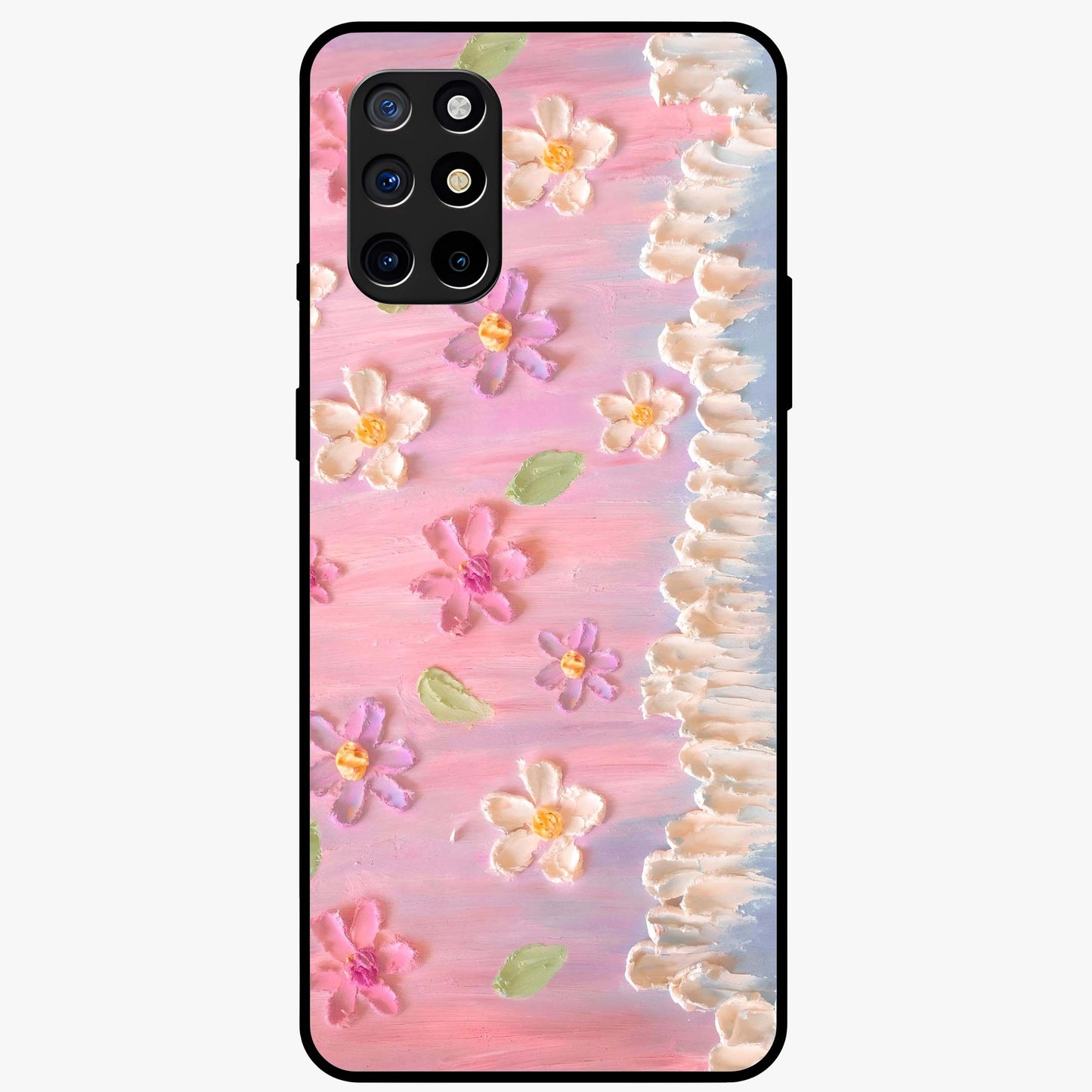 Dreamy Painted Garden Glass Case showing flat back view with artistic painted floral garden artwork and glossy glass finish.