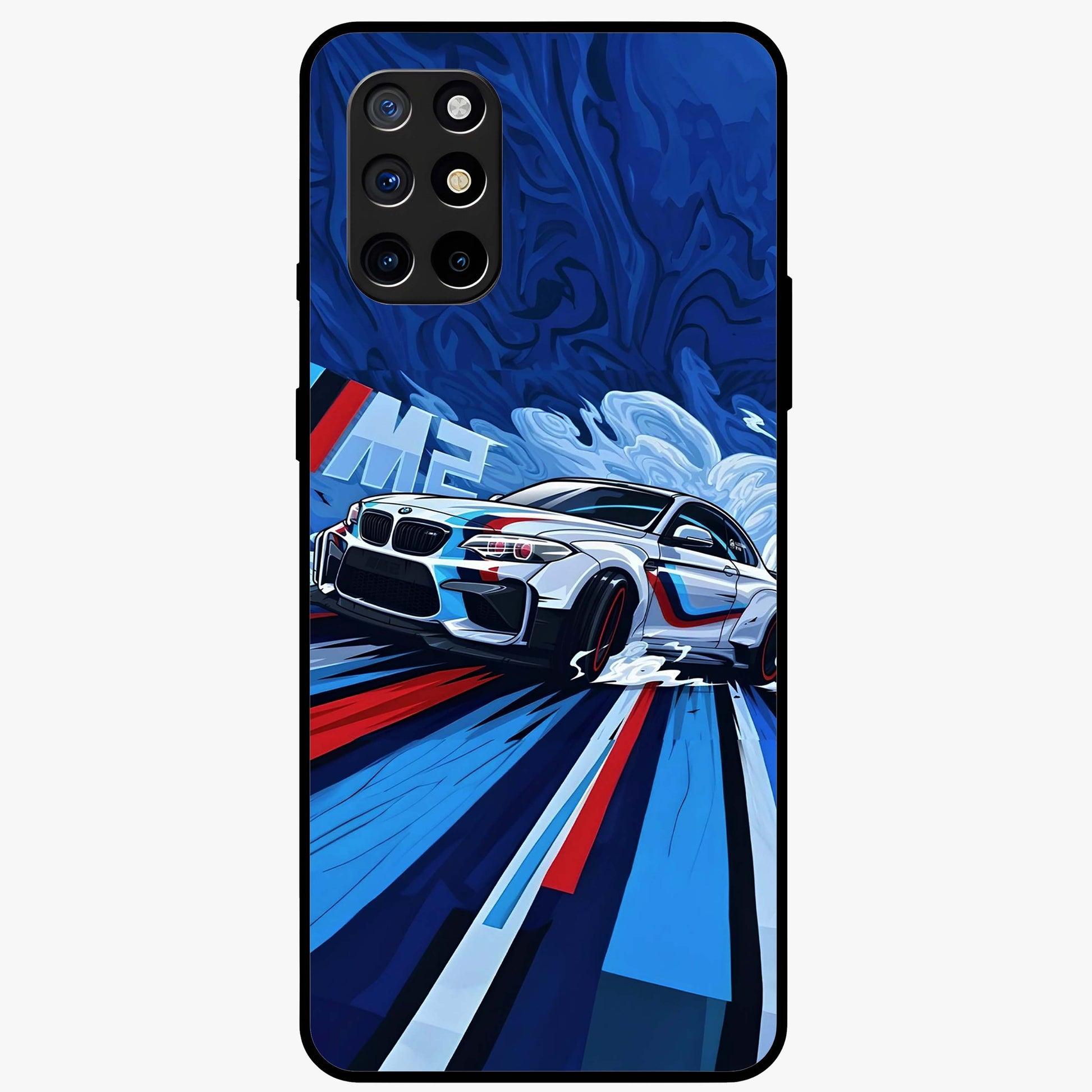 Drift Power Rush Glass Case showing flat back view with dynamic racing inspired artwork and glossy glass finish.