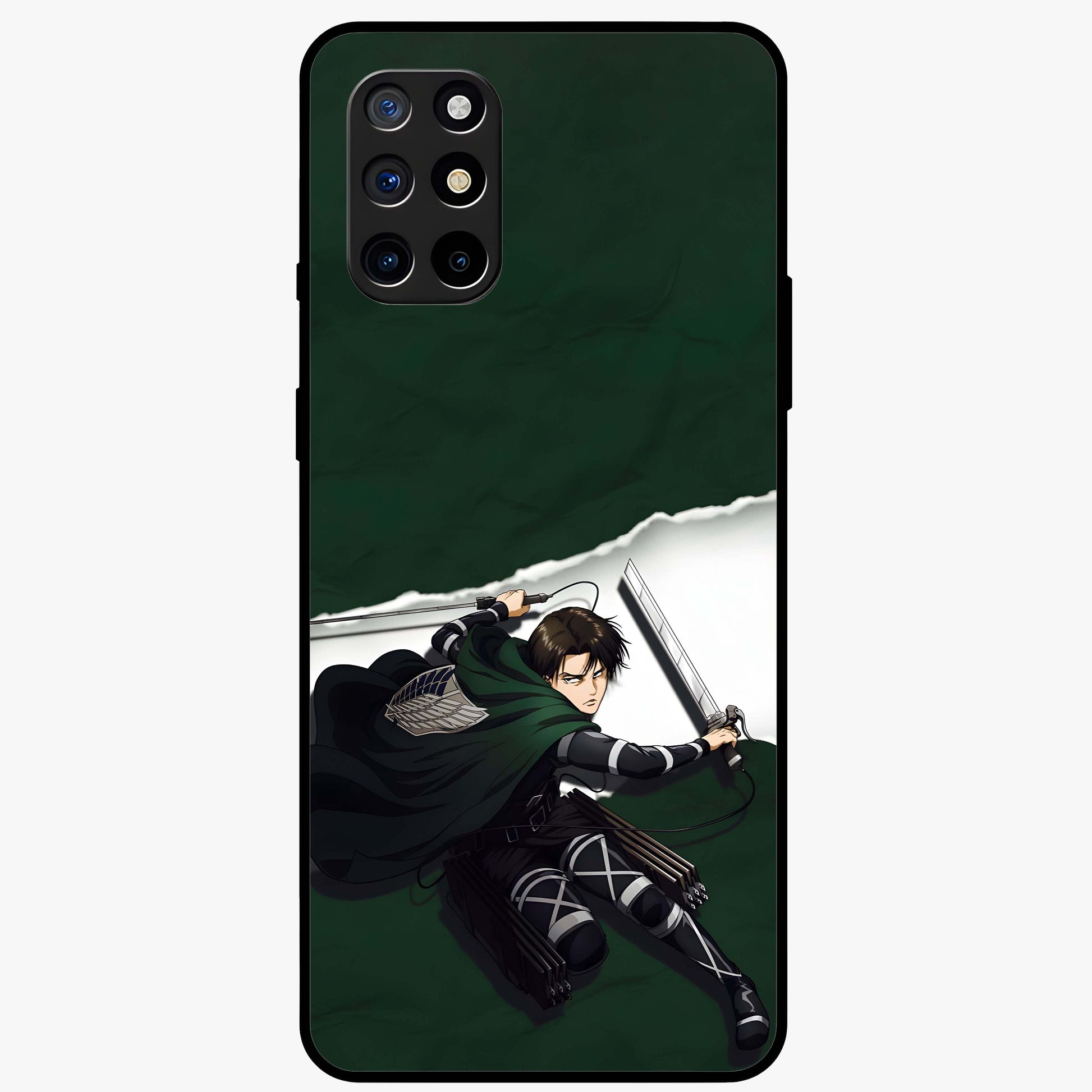 Emerald War Vanguard Glass Case showing flat back view with powerful warrior themed artwork and glossy glass finish.