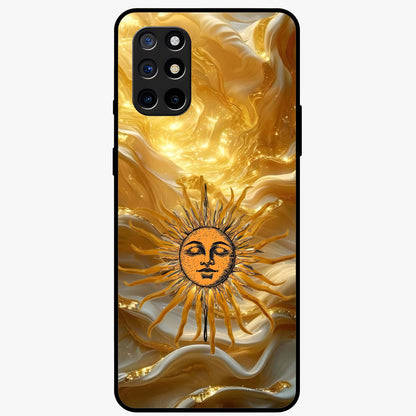 Eternal Golden Glow Glass Case showing flat back view with radiant golden themed artwork and glossy glass finish.