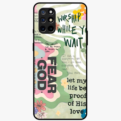 Faith Over Fear Glass Case showing flat back view with motivational typography artwork and glossy glass finish.