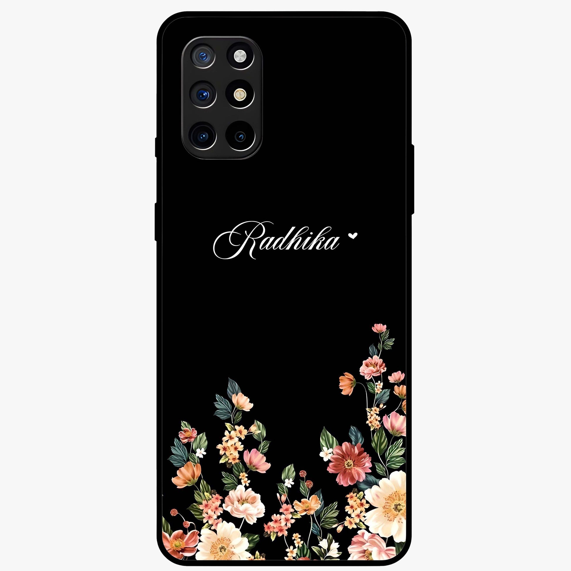 Floral Design With a Custom Personalized Name Glass Case showing flat back view with floral artwork and personalized name design.