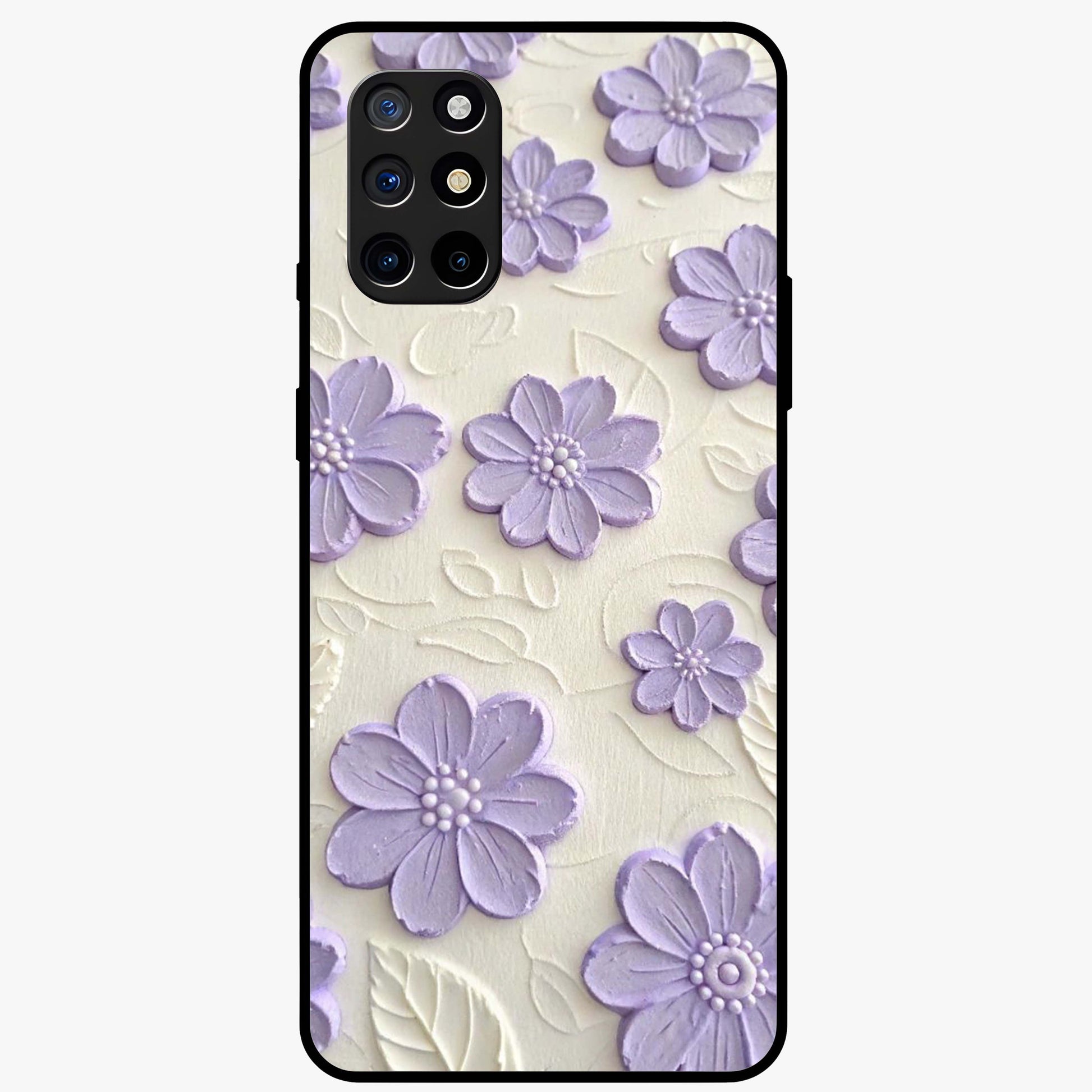 Floral Wall Art With Purple Flowers Glass Case showing flat back view with purple flower artwork and glossy glass finish.