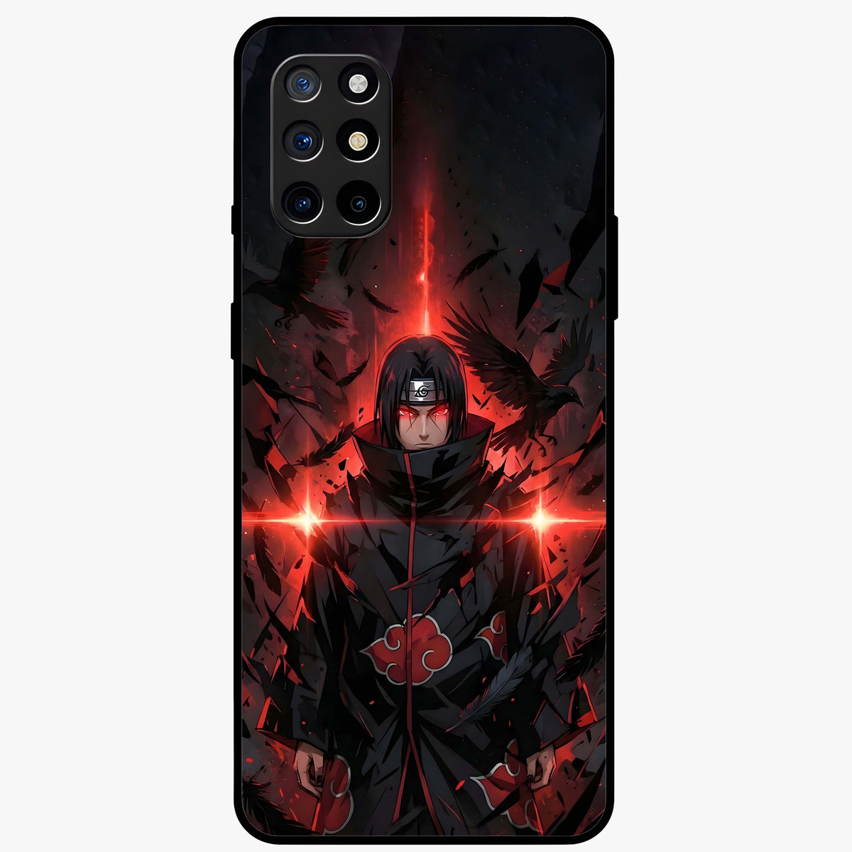 Focused Blade Discipline Glass Case showing flat back view with warrior sword themed artwork and glossy glass finish.