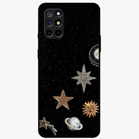 Galactic Charm Glow Glass Case showing flat back view with glowing celestial charm artwork and glossy glass finish.