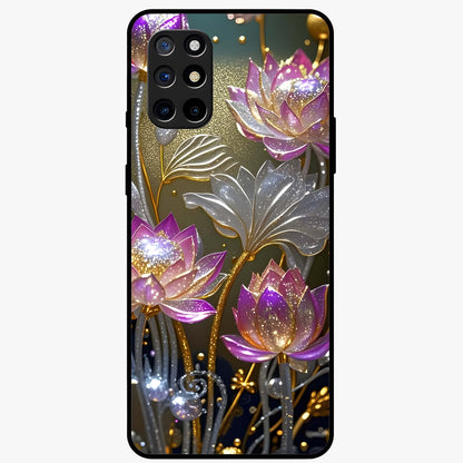 Golden Lotus Glow Glass Case showing flat back view with glowing lotus flower artwork and glossy glass finish.