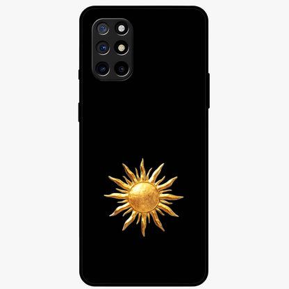 Golden Sun Minimalism Glass Case showing flat back view with minimal golden sun artwork and glossy glass finish.