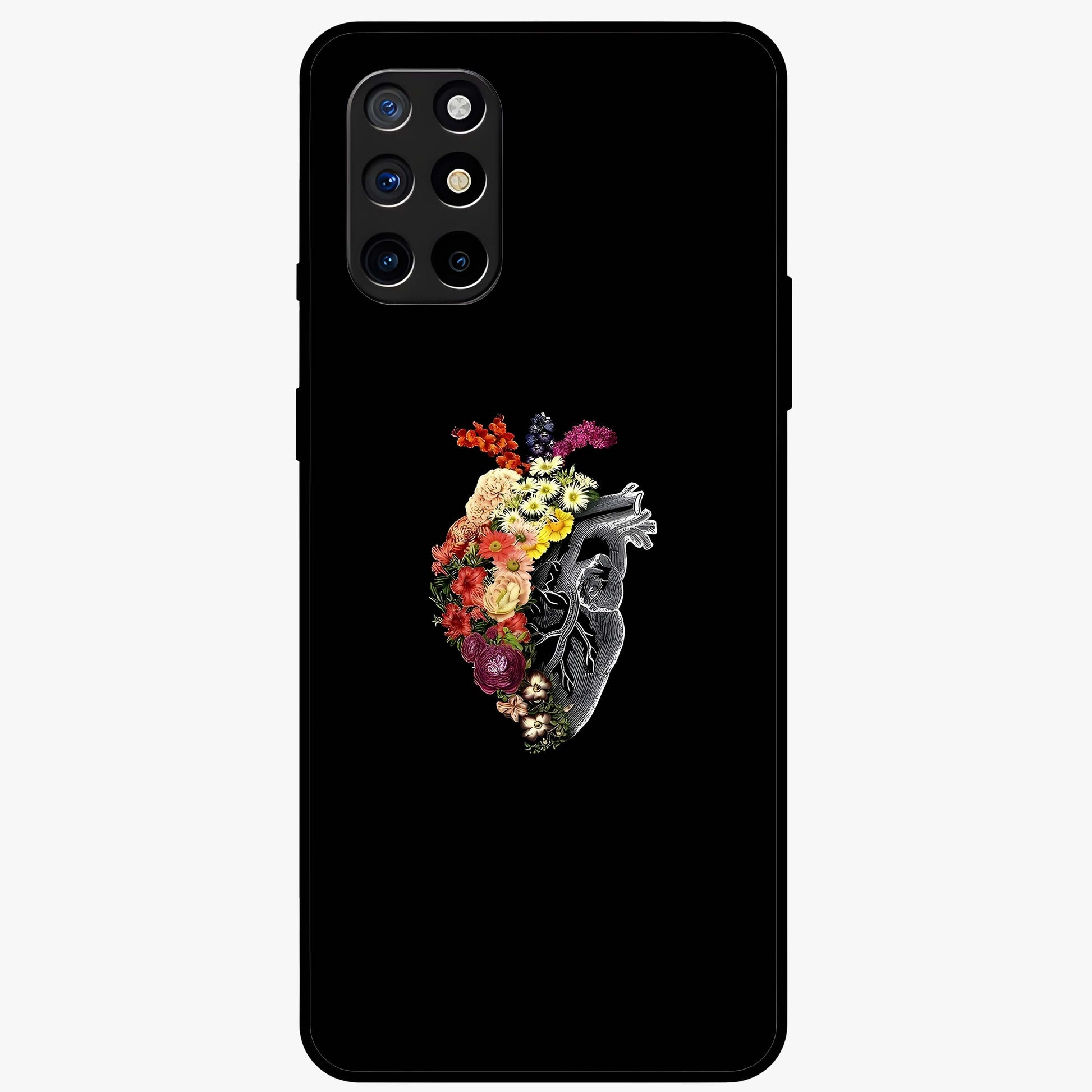 Heart With Flowers Glass Case showing flat back view with heart shaped floral artwork and glossy glass finish.