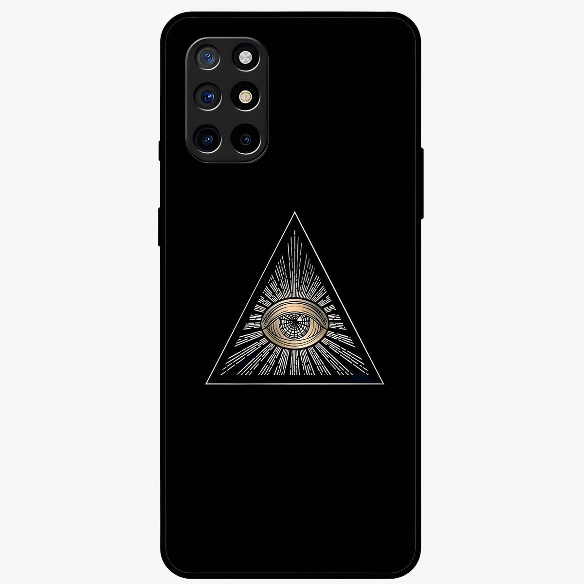 Illuminati Evil Glass Case showing flat back view with mysterious illuminati symbol artwork and glossy glass finish.