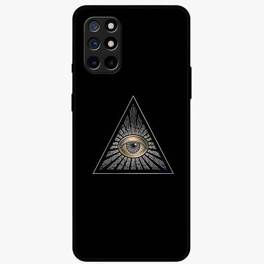 Illuminati Evil Glass Case showing flat back view with mysterious illuminati symbol artwork and glossy glass finish.