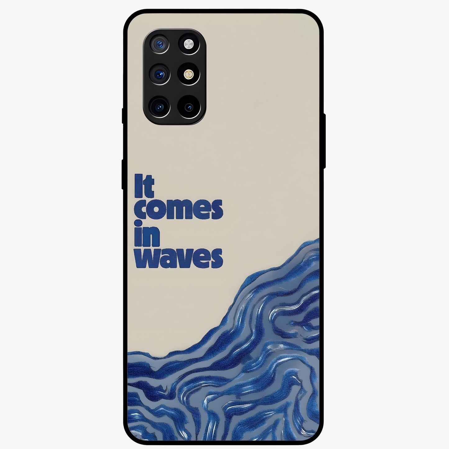 It Comes In Waves Quote Glass Case showing flat back view with inspirational wave themed quote artwork and glossy glass finish.