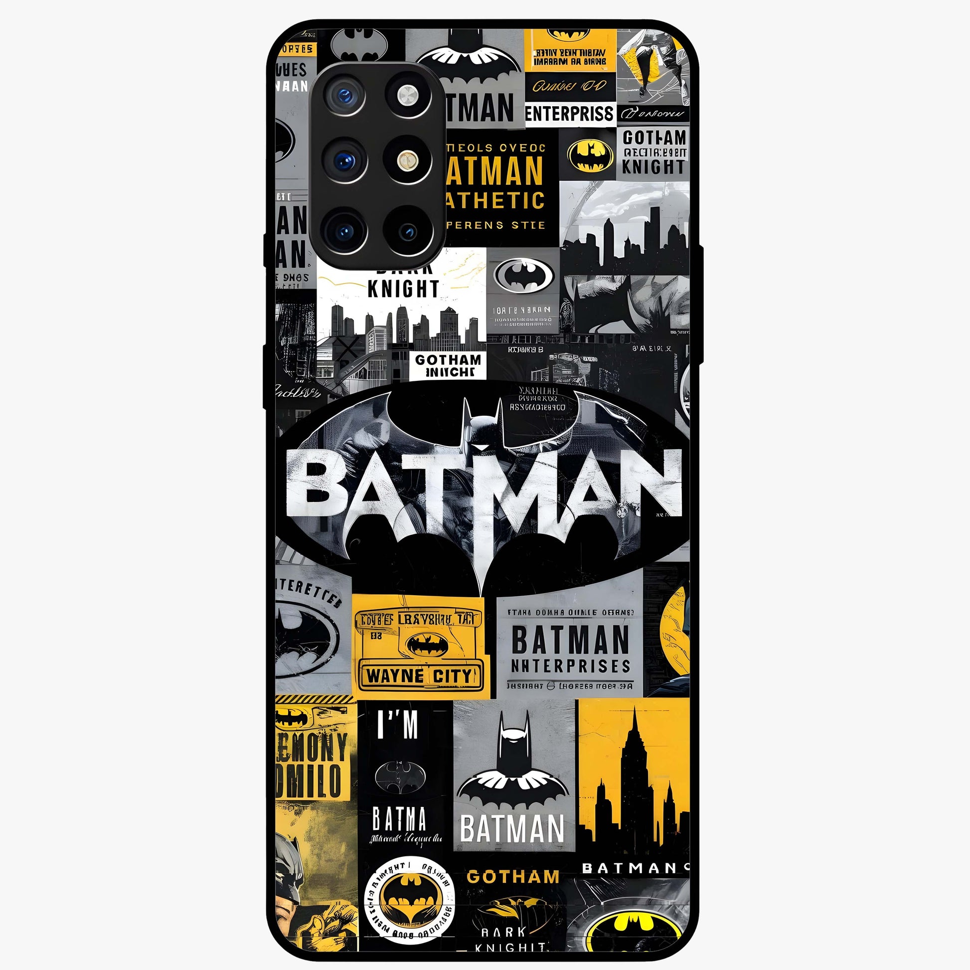 Knight Gotham Rise Glass Case showing flat back view with dark hero inspired artwork and glossy glass finish.