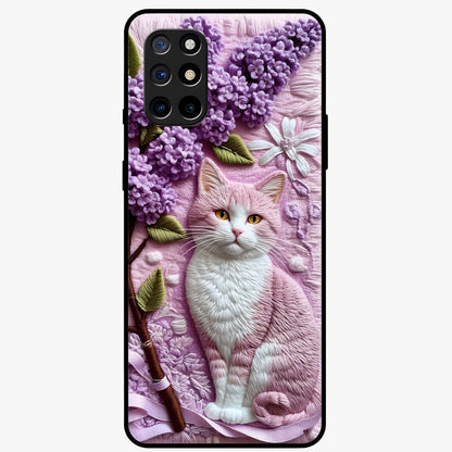 Lavender Cat Whimsy Glass Case showing flat back view with cute lavender cat artwork and glossy glass finish.