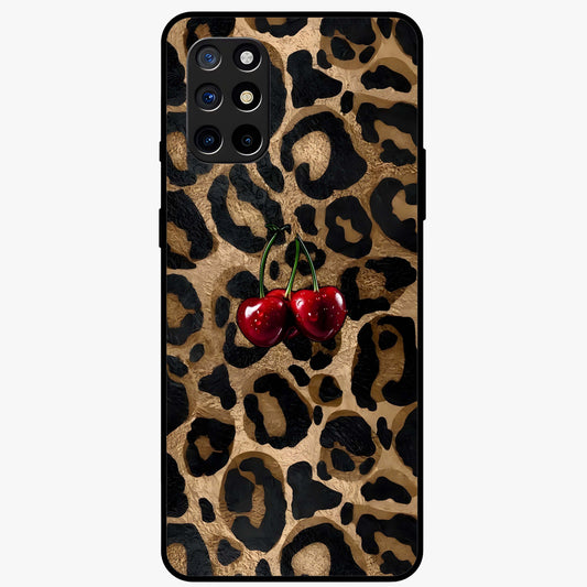 Leopard Wild Cherry Glass Case showing flat back view with leopard pattern and cherry artwork and glossy glass finish.