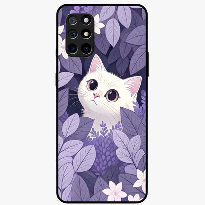Lilac Hide Peek Cat Glass Case showing flat back view with cute peeking cat artwork and glossy glass finish.
