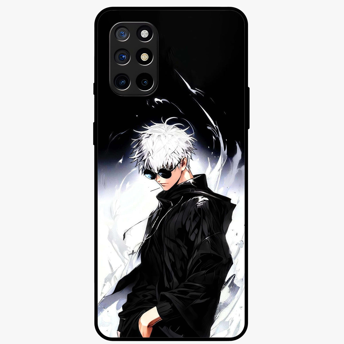 Limitless Shadow King Glass Case showing flat back view with powerful shadow warrior artwork and glossy glass finish.
