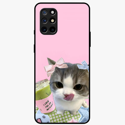 Love Matcha Cat Glass Case showing flat back view with cute cat and matcha themed artwork and glossy glass finish.