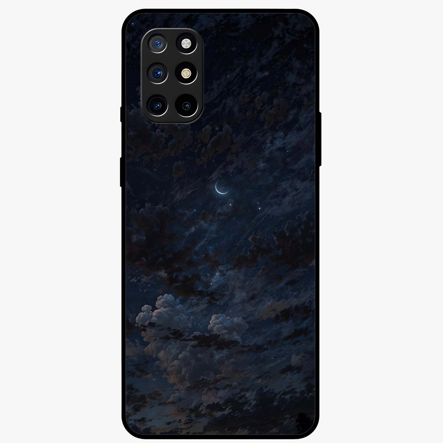 Lunar Veil Silence Glass Case showing flat back view with mystical moon veil artwork and glossy glass finish.